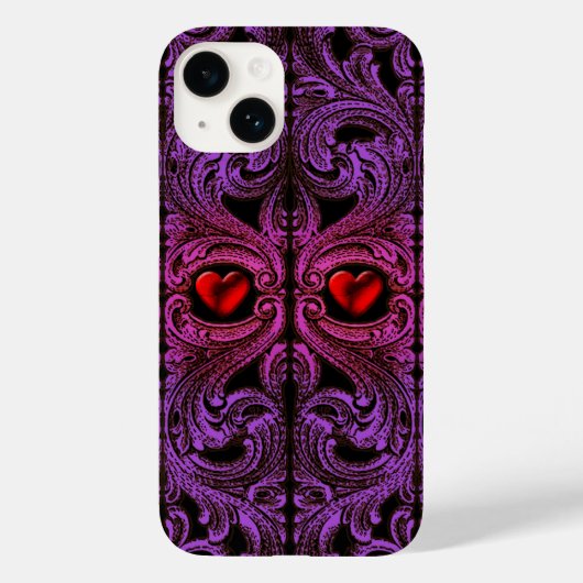 Gothic Paars Ornament met hart iPhone 7 Hoesje (Achterkant)