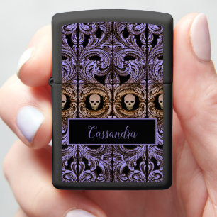 Gothic Paars Ornament met schedelZippo Lighter