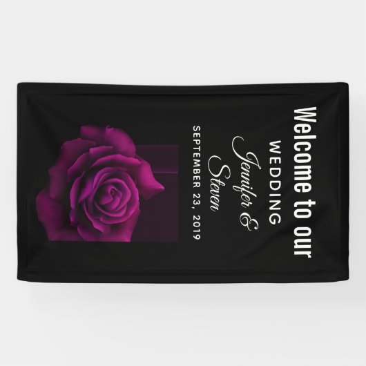 Gothic Paars-Red Rose Flower Weddenschap Spandoek (Horizontaal)