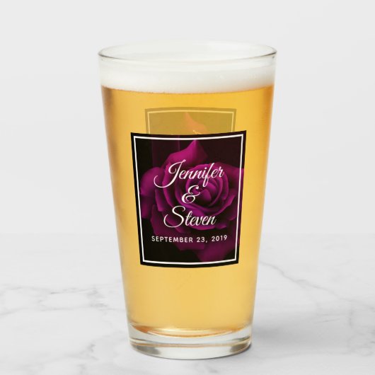 Gothic Paars-Red Rose Flower Wedding Glas (Voorkant gevuld)
