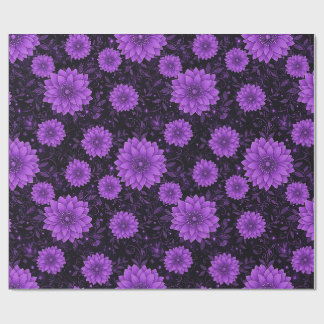 Gothic Paarse Dahlias Hemelsterren Patroon Cadeaupapier