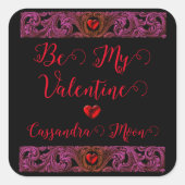 Gothic Paarse Ornament met hart gepersonaliseerd Vierkante Sticker (Voorkant)