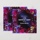 Gothic Paarse Rode Rozen Schedels Bling Uitnodigin Kaart (Voorkant / Achterkant)