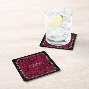 Gothic Paisley Lijst Burgundy ID866 Vierkante Kartonnen Onderzetter