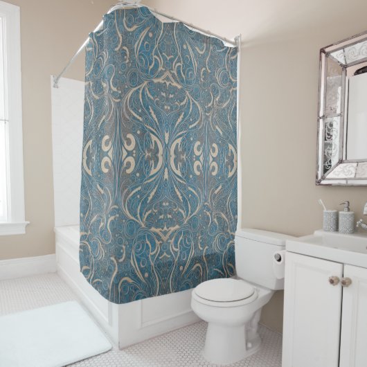 Gothic Pattern Blue Shower Curtain Douchegordijn (In situ)