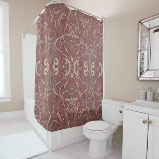 Gothic Pattern Red Shower Curtain Douchegordijn (In situ)