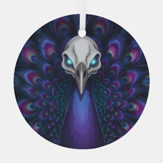 Gothic Peacock Skull Glas Ornament (Achterkant)