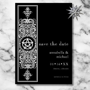 Gothic Pentagram Star Zwart Wit Huwelijk Save The Date