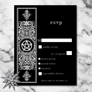 Gothic Pentagram Star Zwart Wit Trouwdiner RSVP Kaartje