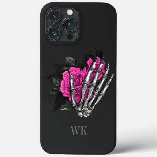 Gothic Pink Rose Skeleton Monogram Case-Mate iPhone Case (Achterkant)