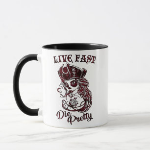 Gothic Pirate Skull Woman Live Fast Die Mok