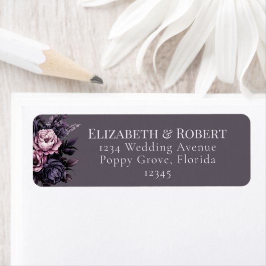 Gothic Plum Floral Wedding Address Labels (Insitu)