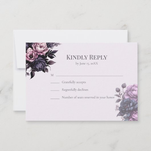 Gothic Plum Floral Wedding RSVP Card (Voorkant)