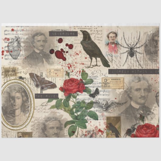Gothic Poe Halloween Death & Ephemera Tissue Paper Tissuepapier (Voorkant)