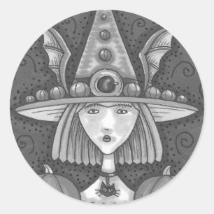 GOTHIC PUMPKIN WITCH HALLOEEN STICKER SHEET Round