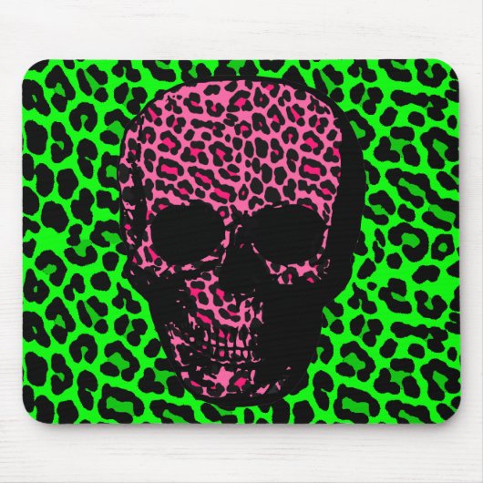 Gothic Punk Skull Green Roze Leopard Print Muismat (Voorkant)