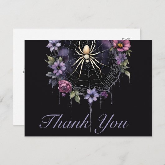Gothic Purple Floral Spiderweb Thank You Briefkaart (Voorkant / Achterkant)