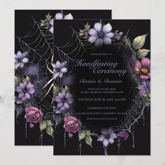 Gothic Purple Spider Floral Web Handfasting Kaart (Voorkant / Achterkant)