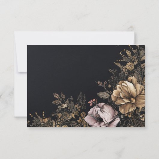 Gothic QR Code Bloemen Zwart Bruiloft RSVP Kaartje (Achterkant)