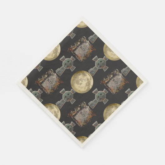 Gothic R.I.P. Grafsteen Keltisch Kruis Volle Maan Servet (Hoek)