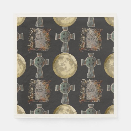 Gothic R.I.P. Grafsteen Keltisch Kruis Volle Maan  Servet (Voorkant)