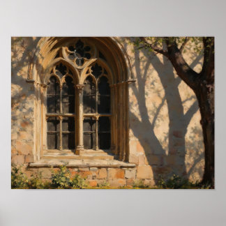 Gothic raam schaduw impressionistische olieverfsch poster