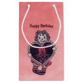 Gothic Rag Doll Met Zwart Hart Op Roze Verjaardag Klein Cadeauzakje (Achterkant)