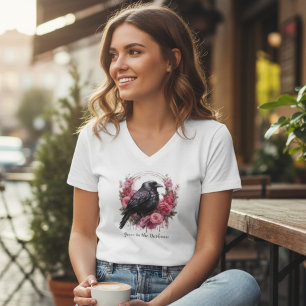 Gothic Raven Bloemendesign Donkere Academie V-hals T-shirt