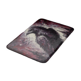 Gothic Raven Crow Bird Schilderij Zwart Rood Kunst Badmat