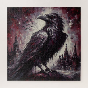 Gothic Raven Crow Bird Schilderij Zwart Rood Kunst Legpuzzel
