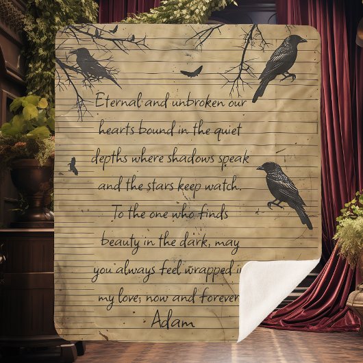 Gothic Raven Custom Message Sherpa Deken