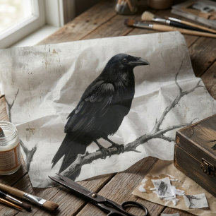 Gothic Raven Donkere Academische Decoupage Tissuepapier