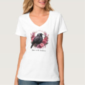 Gothic Raven Floral Dark Academia V-Neck T-shirt (Voorkant)