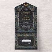 Gothic Raven Floral Wedding All In One Uitnodiging (Binnen)