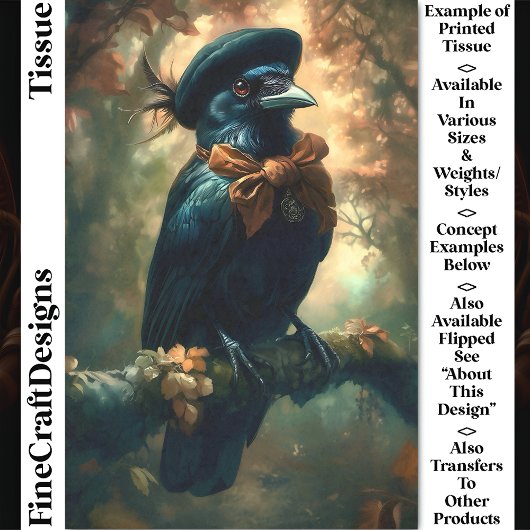 Gothic Raven, Franse Beret & Bow DC3R Decoupage Tissuepapier