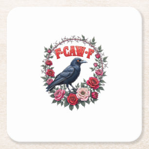 Gothic Raven Grappige Halloween F Caw F Vintage Vierkante Kartonnen Onderzetter