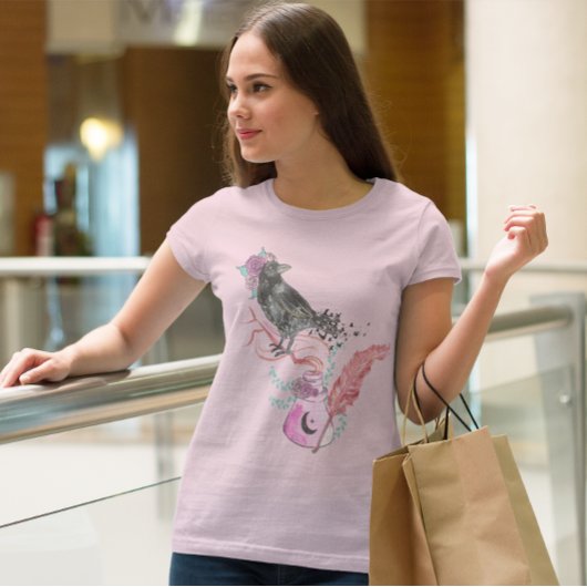 Gothic Raven Love Floral Graphic T-shirt