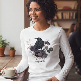 Gothic Raven & Midnight Blooms Long Sleeve Tri-Blend Shirt
