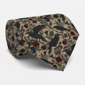 Gothic Raven Necktie - Floral & Raven Pattern Stropdas (Opgerold)