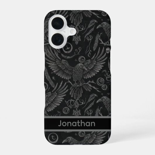 Gothic Raven Pattern iPhone Case 16 Hoesje (Achterkant)