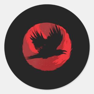 Gothic Raven Red Moon Black Crow Ronde Sticker