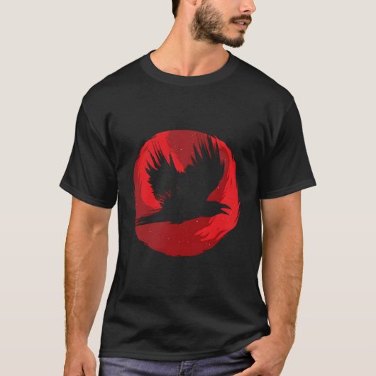 Gothic Raven Red Moon Black Crow T-shirt (Voorkant)