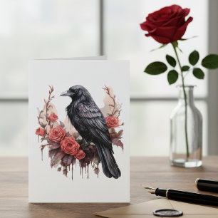 Gothic Raven Rode Roos Donkere Academie Notitiekaartje
