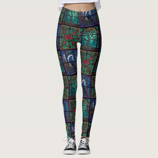 Gothic Raven Roos and Tree Leggings - Koel (Voorkant)