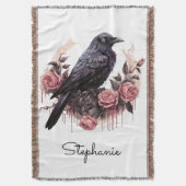Gothic Raven Rose Throw Blanket Deken (Voorkant Verticaal)