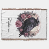 Gothic Raven Rose Throw Blanket Deken (Voorkant)