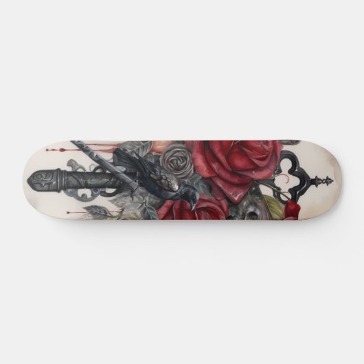 Gothic Raven & Roses Skateboard  (Horz)