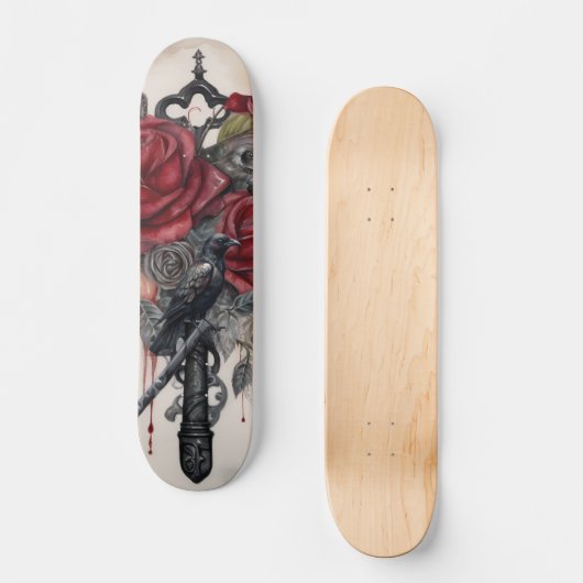 Gothic Raven & Roses Skateboard  (Recto)