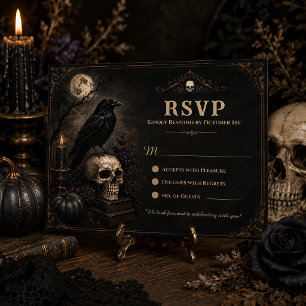 Gothic Raven Skull Volle Maan   RSVP Kaartje