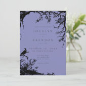 Gothic Raven Tree Engraving Black Blue Wedding Kaart (Staand voorkant)